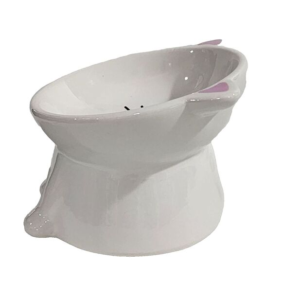 Nice Paws Ceramic Tilted And Elevated Kitty Cat Food Bowl‎ White 4"Hx5"W - Picture 5 of 11